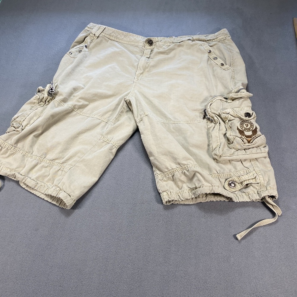 Fusai Vintage Men's Cargo Shorts 38 Baggy Grunge Distressed Khaki Y2K